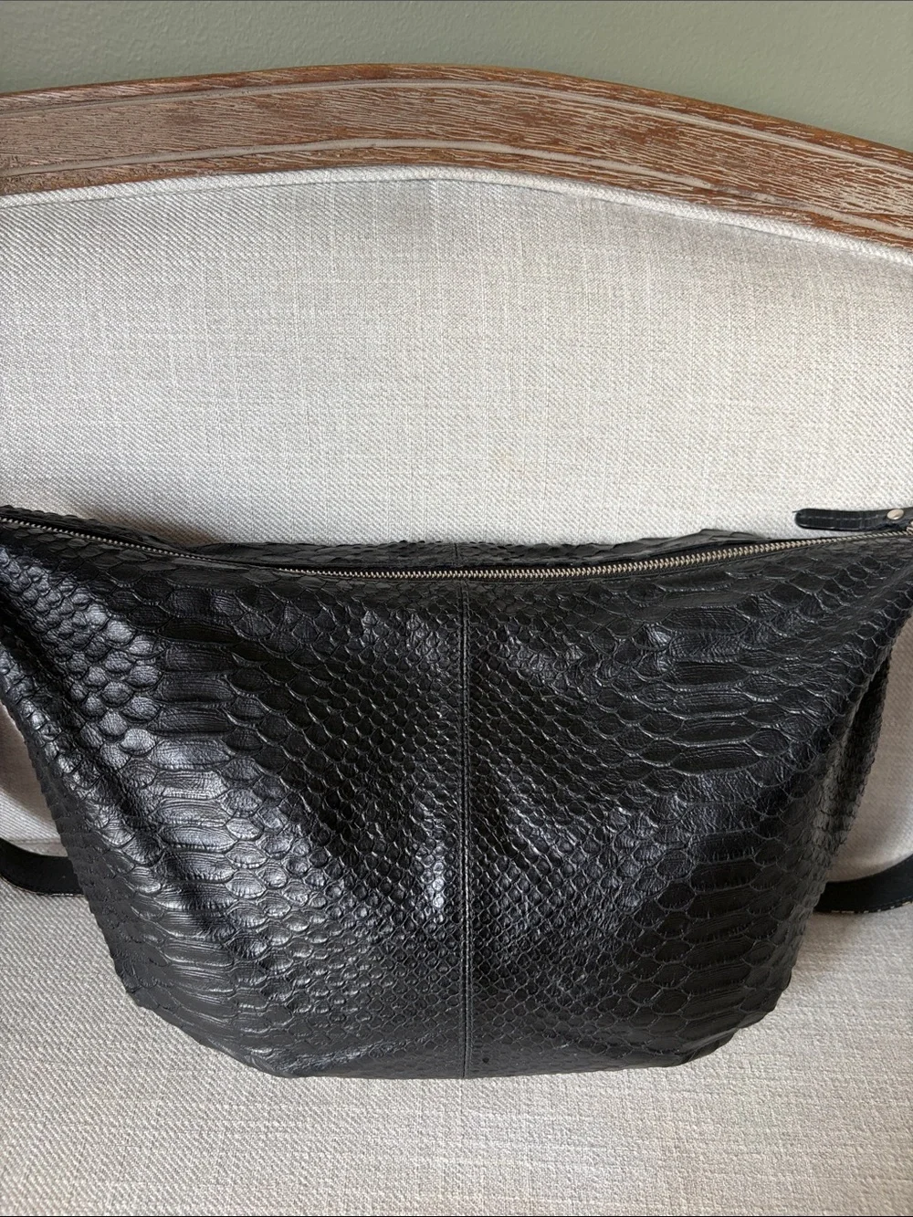 Furla Black Croc Embossed Leather Hobo Shoulder Bag